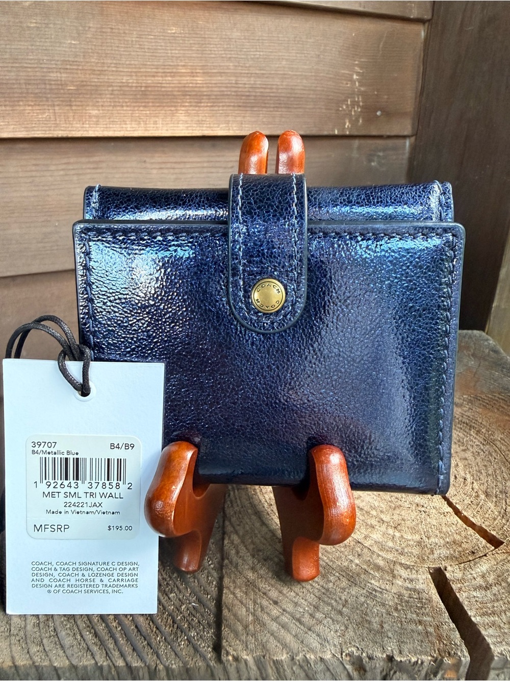 Coach Metallic Blue Small Trifold Wallet
